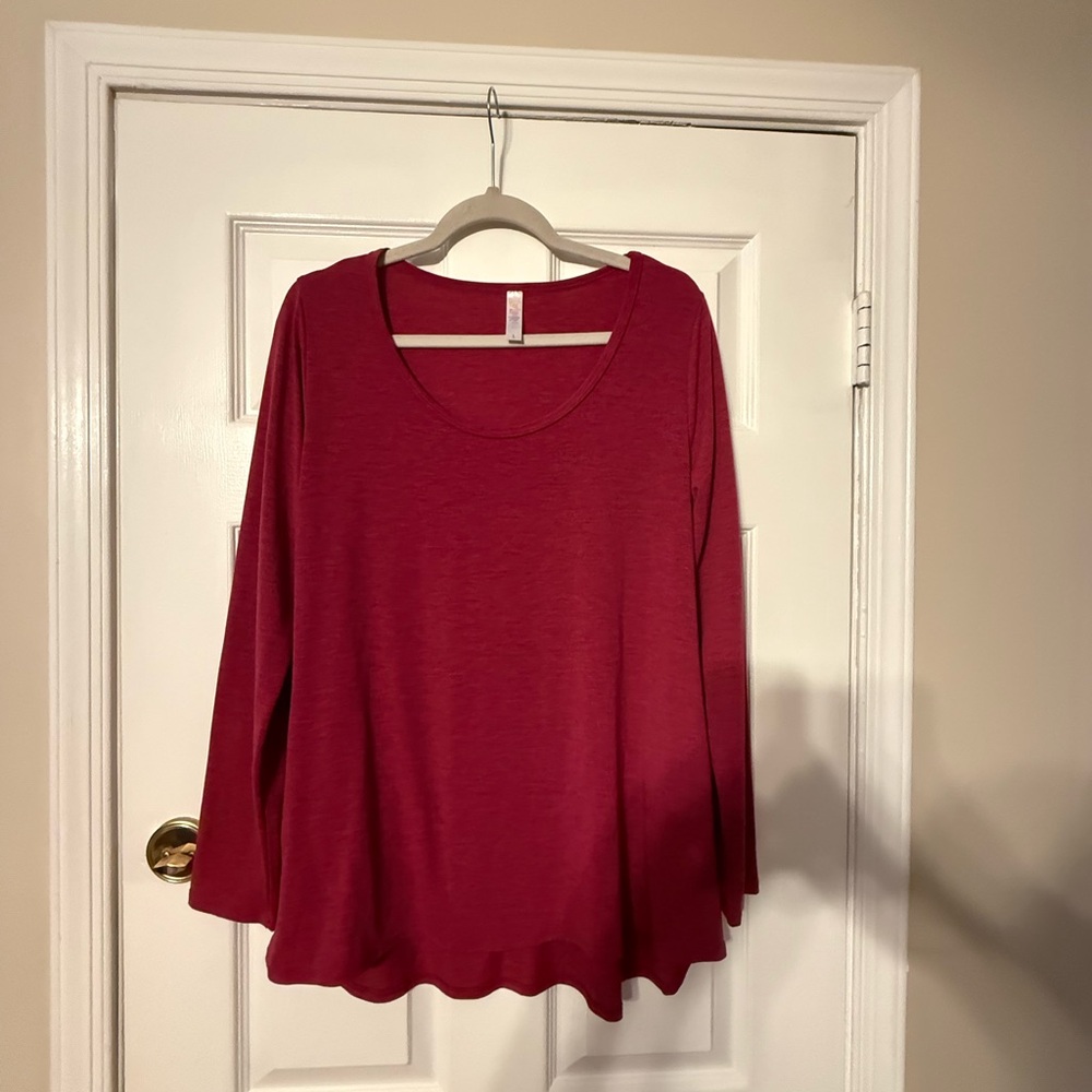 LuLaRoe Long-Sleeve Scoop Neck Top - Raspberry Red